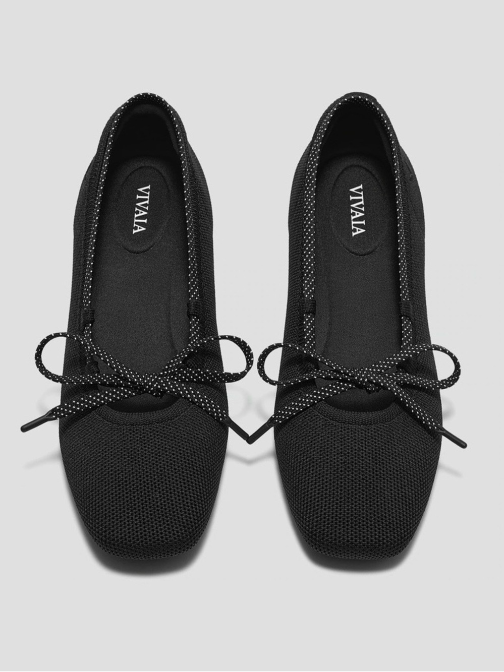 EUC Vivaia Miley Mary Jane Womens 10.5 Black Knit Ballet Flat Lace Up Square Toe